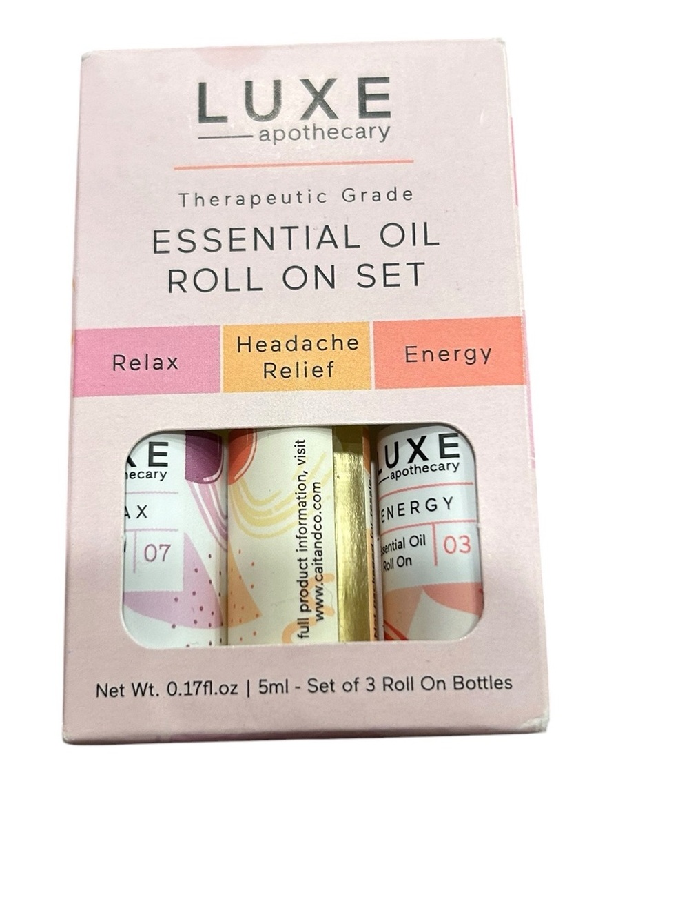 Essential Oil Roll-On Set - Pink (Relax, Headache Relief, Energy)